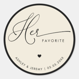 Pegatina Redonda Ivory & Black Her Favorite Wedding Favor  
