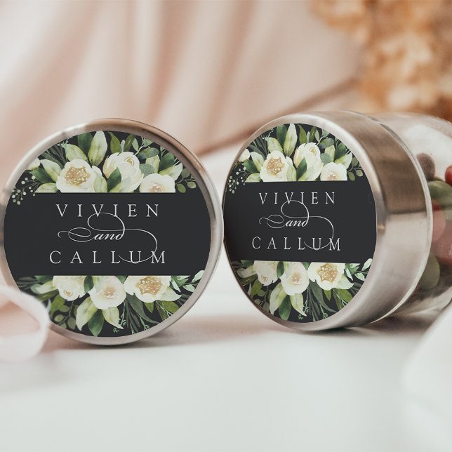Pegatina Redonda Ivory Bloom | Boda floral personalizado (Subido por el creador)