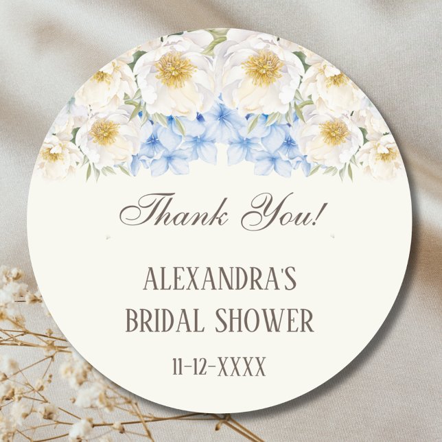Pegatina Redonda Ivory Blue Floral Garden Bridal Shower Thank You (Subido por el creador)