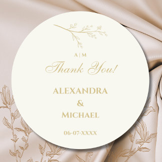 Pegatina Redonda Ivory Botanical Minimalist Wedding Thank You