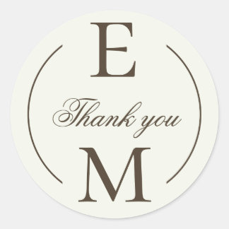 Pegatina Redonda Ivory Coffee Monogram Wedding Thank You