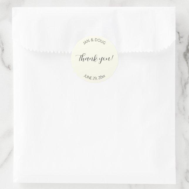 Pegatina Redonda Ivory Color Stylized Wedding Thank You (Bolso)