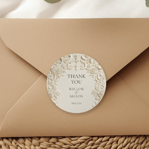 Pegatina Redonda Ivory Elegante Relieve Tarjeta de Agradecimiento B