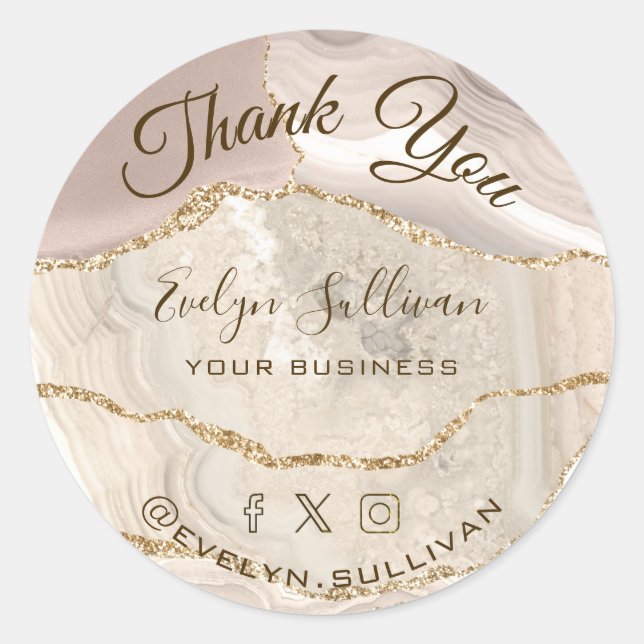 Pegatina Redonda Ivory Gold Agate Gracias (Anverso)