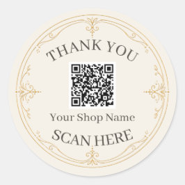 Pegatina Redonda Ivory Gold Pequeña Empresa Código QR Gracias
