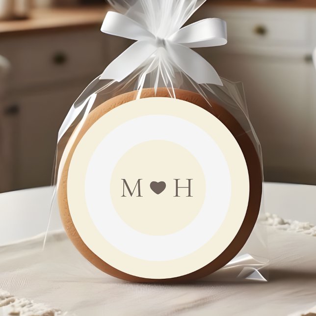Pegatina Redonda Ivory Modern Monogram Heart Wedding Favor (Subido por el creador)