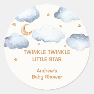 Pegatina Redonda Ivory Moon Stars Twinkle Boy Baby Shower