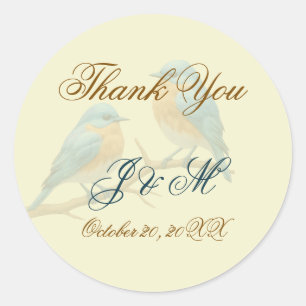 Pegatina Redonda Ivory Pastel Lovebirds Romantic Bluebirds Boda
