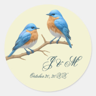 Pegatina Redonda Ivory Pastel Lovebirds Romantic Bluebirds Boda
