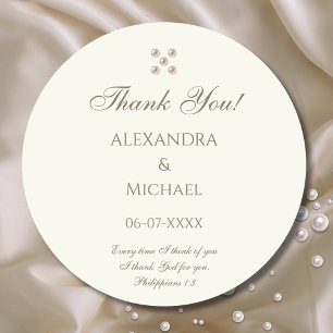 Pegatina Redonda Ivory Pearl Agradecimiento de Boda Cristiana