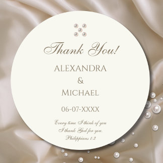 Pegatina Redonda Ivory Pearl Agradecimiento de Boda Cristiana