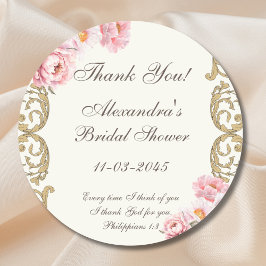 Pegatina Redonda Ivory Peony Christian Bridal Shower Thank You