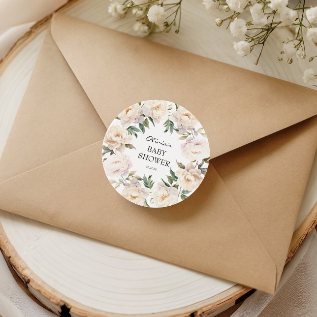 Pegatina Redonda Ivory Peony Floral Neutral Baby Sticker (Subido por el creador)