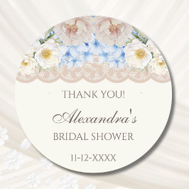 Pegatina Redonda Ivory Peony Hydrangea Bridal Shower Thank You