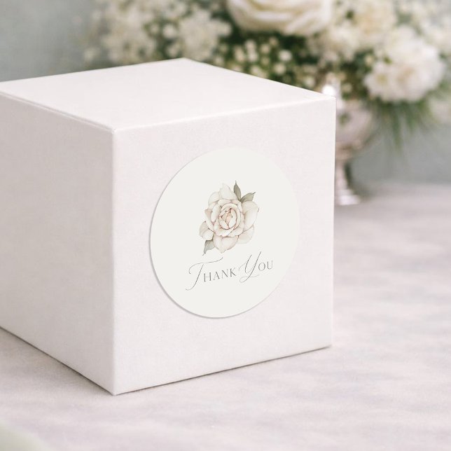 Pegatina Redonda Ivory Rose “Thank You” Wedding (Subido por el creador)