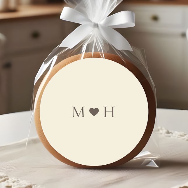 Pegatina Redonda Ivory Simple Monogram Heart Wedding Favor (Subido por el creador)