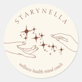 Pegatina Redonda Ivory Terracotta Manos Energía Terapia Reiki