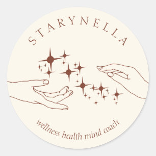 Pegatina Redonda Ivory Terracotta Manos Energía Terapia Reiki