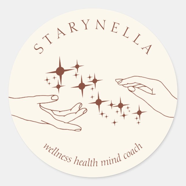 Pegatina Redonda Ivory Terracotta Manos Energía Terapia Reiki (Anverso)