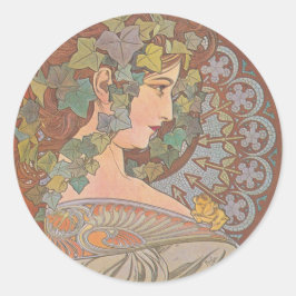 Pegatina Redonda Ivy - Alphonse Mucha