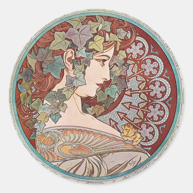 Pegatina Redonda Ivy Goddess Mucha (Anverso)