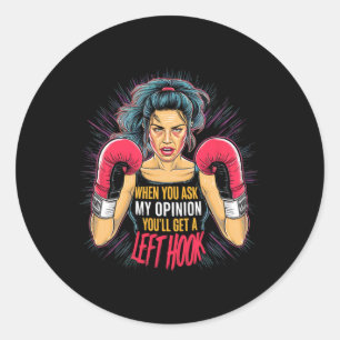 Pegatina Redonda Izquierda Gancho Opinión Boxeo Esposa Diversión Ar
