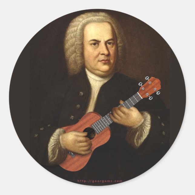 Pegatina Redonda J.S. Bach en Uke (Anverso)