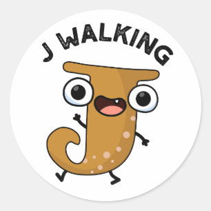 Pegatina Redonda J Walking Funny Alphabet Pun