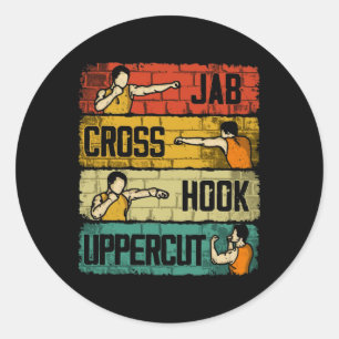 Pegatina Redonda Jab Cross Hook Uppercut Boxing