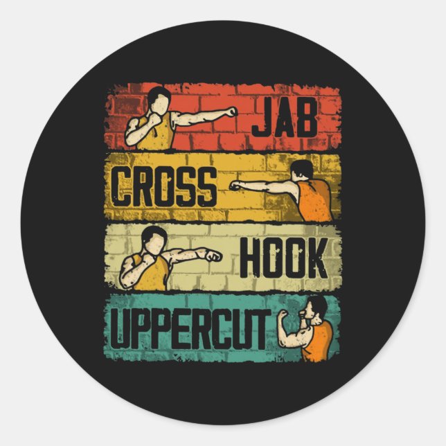 Pegatina Redonda Jab Cross Hook Uppercut Boxing (Anverso)