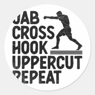Pegatina Redonda Jab Cross Hook Uppercut Repetición Boxeador Deport