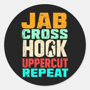 Pegatina Redonda Jab Cross Hook Uppercut Repetir Kickboxing Retro M