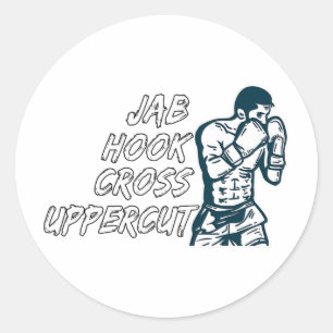 Pegatina Redonda Jab Hook Cross Uppercut Boxeo Para Boxeadores Homb