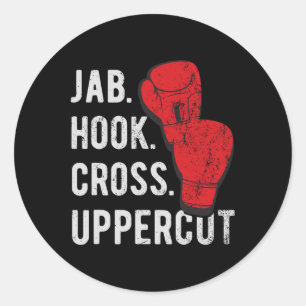 Pegatina Redonda Jab, Hook, Cross, Uppercut - Kickboxing y Boxeo