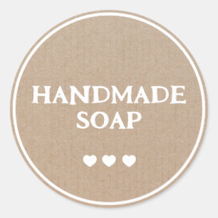 Pegatina Redonda Jabón artesanal Papel Kraft Brown Retro Boho