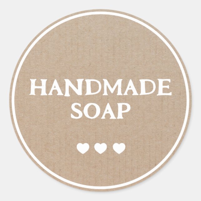 Pegatina Redonda Jabón artesanal Papel Kraft Brown Retro Boho (Anverso)