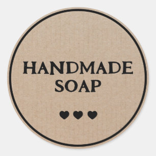 Pegatina Redonda Jabón artesanal Papel Kraft Brown Retro Boho