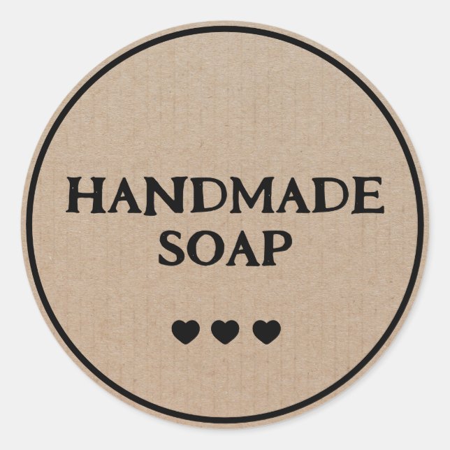 Pegatina Redonda Jabón artesanal Papel Kraft Brown Retro Boho (Anverso)