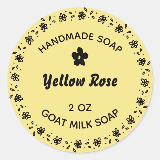 Pegatina Redonda Jabón casero Flor ruidosa País Amarillo (Anverso)
