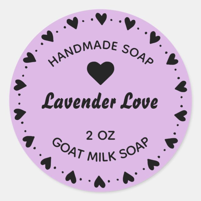 Pegatina Redonda Jabón casero Rústico de campo Corazón Lavanda Wrea (Anverso)
