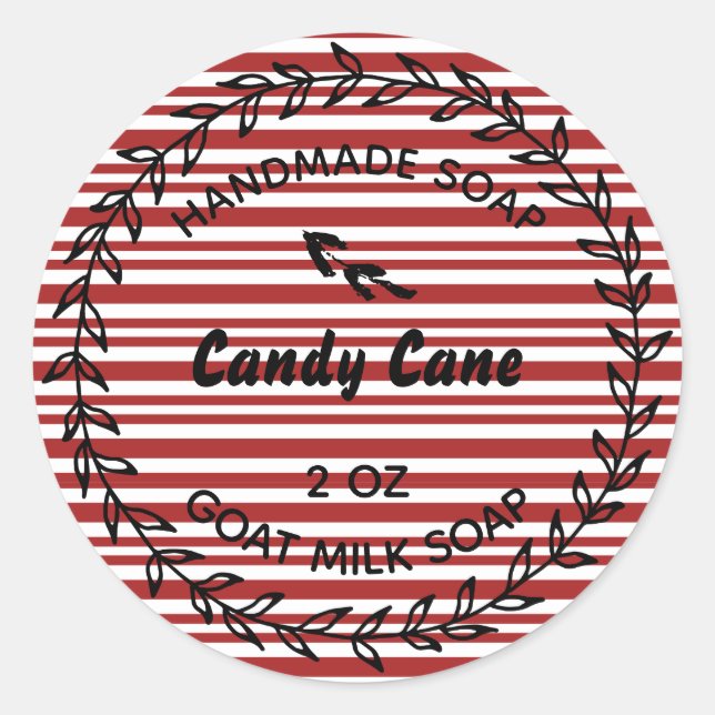 Pegatina Redonda Jabón casero Rústico País Vela Candy Cane (Anverso)