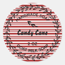 Pegatina Redonda Jabón casero Rústico País Vela Candy Cane