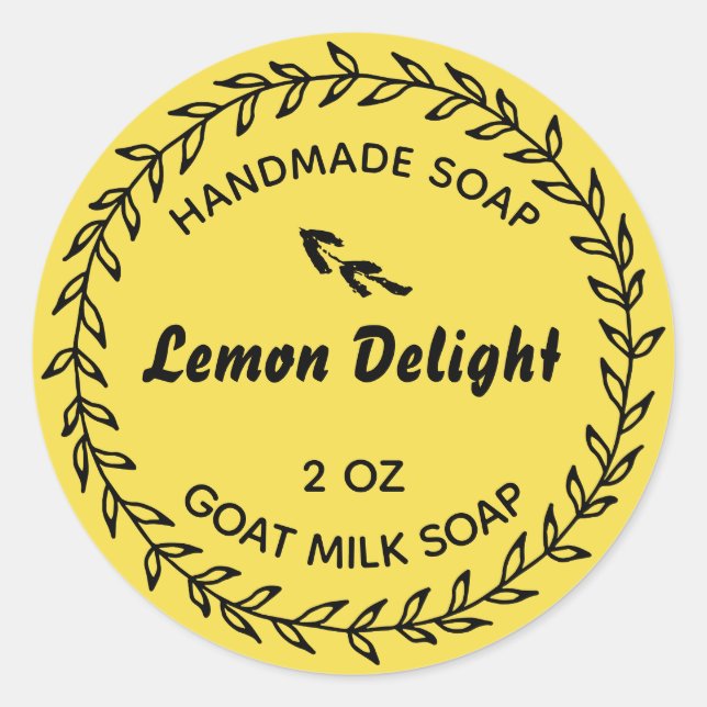 Pegatina Redonda Jabón casero Rústico País Wreath Lemon Amarillo (Anverso)