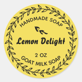 Pegatina Redonda Jabón casero Rústico País Wreath Lemon Amarillo
