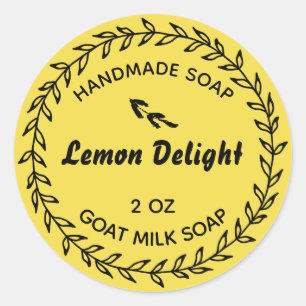 Pegatina Redonda Jabón casero Rústico País Wreath Lemon Amarillo