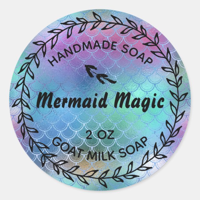 Pegatina Redonda Jabón casero Rústico País Wreath Mermaid Magic (Anverso)
