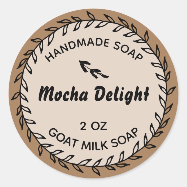 Pegatina Redonda Jabón casero Rústico País Wreath Mocha (Anverso)