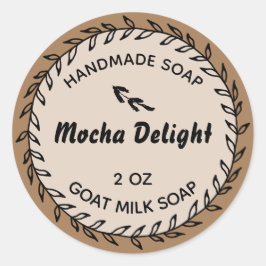 Pegatina Redonda Jabón casero Rústico País Wreath Mocha