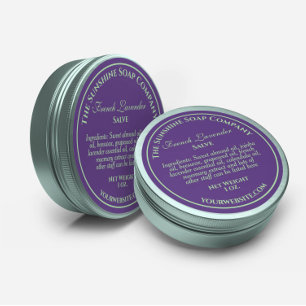 Pegatina Redonda Jabón cosmético de texto verde púrpura oscuro esti