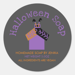 Pegatina Redonda Jabón de Halloween Pies de Bruja Negocio Hecho a M